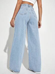 Rivivi Celana Jeans Pinggang Tinggi dengan Kantong Kancing Ukuran Plus - Biru - View 2