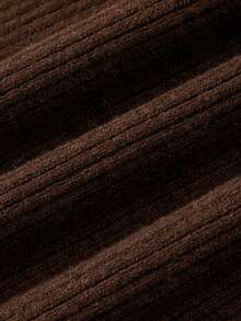 RosyDaze Atasan Rajut Bergaris Leher Tinggi Setengah Resleting Musim Gugur untuk Wanita Lengan Panjang Slim Fit Sweater Kasual Kantor Cokelat Tua - Coffee Brown - View 7