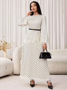 Veilorie Women's Elegant Satin Lace Patchwork Polka Dot Arabian Dress - Multicolor - View 7