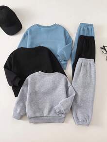 SHEIN 6pcs Baby Boy Baby Girl Cute Autumn/Winter Casual Versatile Solid Color Letter Print Long Sleeve Sweatshirt Tracksuit Joggers Set Basic Multi-Piece Pack - Multicolor - View 2