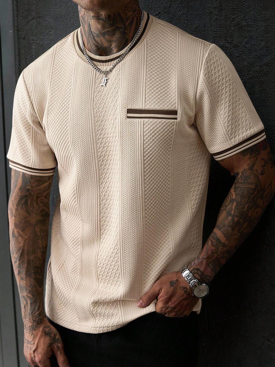 Manfinity Homme Men's Colorblock Casual Versatile Daily Wear Short Sleeve T-Shirt - Apricot - View 1