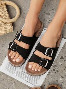 VACAZURE Summer Casual Versatile Simple Platform Sandals For Christmas Valentine's Day Summer Shoes - Black - View 5