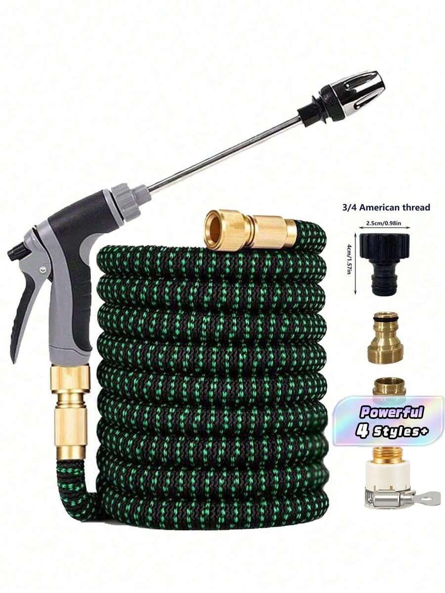 7PCS High Pressure Expandable Car Wash Water Hose With Adjustable Spray Nozzle Garden Hose Set, Universal For Europe And US