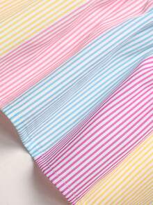 SHEIN Tween Girl Tween Girl Striped Knight Print Button Half-Placket Short Sleeve Dress - Multicolor - View 8