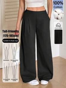 SHEIN Tall 女款休閒時尚黑色寬腿商務通勤長褲 - 黑色 - 查看 5