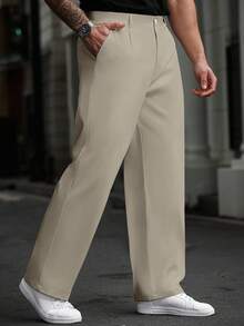 Manfinity Homme Pantalones largos casuales versátiles de unicolor para hombre talla grande - Albaricoque - Ver 3