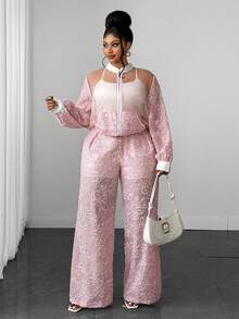 Maweii New Patchwork Casual Long Sleeve 2 Pieces Set Fall - Pink - View 6