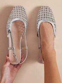 SHUZIA Women's Pointed Toe Comfort Soft PU Slip On Flats Valentine's Day - Silver - View 3