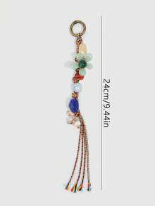 ROMWE Fairycore 1 Pieza Llavero Colgante de Bolso Estilo Dopamina Primavera Verano con Cuentas de Colores, Encanto de Bolso de Cuerda Tejida, Adorno Colgante DIY - Color B - Ver 2
