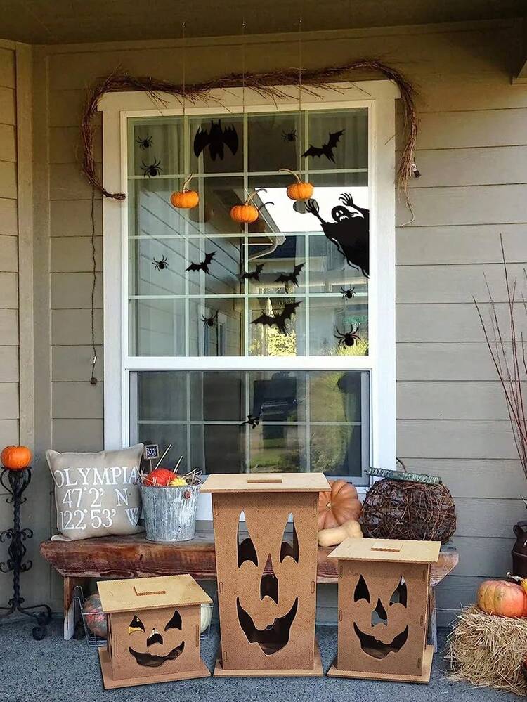 1/2/4Pcs Halloween Window Silhouette Decals, Scary Ghost Demon Bat Spider Window Stickers, Removable Black Horror Vinyl Cling Decals For Halloween Party Home Window Decor - C - View 2
