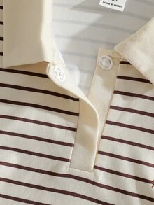 SHEIN 青少年女孩 T-shirt 兩件套，休閒簡約寬鬆針織，開學季復古修身秋季女童條紋抓皺套裝 - 彩色 - 查看 6