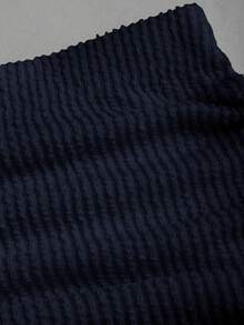 SHEIN Unity 杏色條紋紋理泡泡褶皺打結布料V領露背掛脖繫帶不對稱下擺背心上衣與低腰直筒修身迷你裙2件套，性感度假海灘優雅可愛休閒居家日常女款夏季 - 藏蓝色 - 查看 6