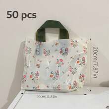 50/20pcs Thick Plastic Gift Bags With Rabbit & Flower Pattern, Reusable Large Grocery Shopping Bags, Birthday Surprise Gift Packaging. Matte Finish Tote Bags, Elegant Portable Handheld Design, Create A Ceremonial - apricot - View 11
