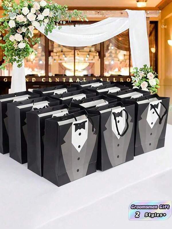 1/4 PCS Tas Pakaian Jas Pengantin Pria dengan Pegangan, Motif Dasi Kupu-kupu dan Tuxedo, Tas Suvenir Pernikahan untuk Lamaran, Ulang Tahun, Hari Ayah, Hari Valentine, Perlengkapan Dekorasi Pesta Pertunangan untuk Pria