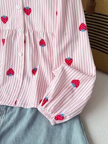 SHEIN 青少年女孩時尚休閒梭織碎花長袖上衣 - 粉色 - 查看 5