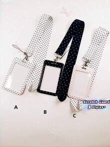 1Set Polka Dot Push-Pull Card Clip – Fashion Keychain Pendant Bag Charm For ID Badge, Transit Pass, Access Card, Office Workers, Commuters, Adults, Personalized Accessory For Bags, Keys, Daily Use, Cute Gift For Women, Men, Colleagues - Rectangle - View 1