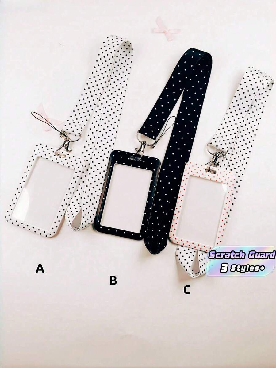 1Set Polka Dot Push-Pull Card Clip – Fashion Keychain Pendant Bag Charm For ID Badge, Transit Pass, Access Card, Office Workers, Commuters, Adults, Personalized Accessory For Bags, Keys, Daily Use, Cute Gift For Women, Men, Colleagues - Rectangle - View 1