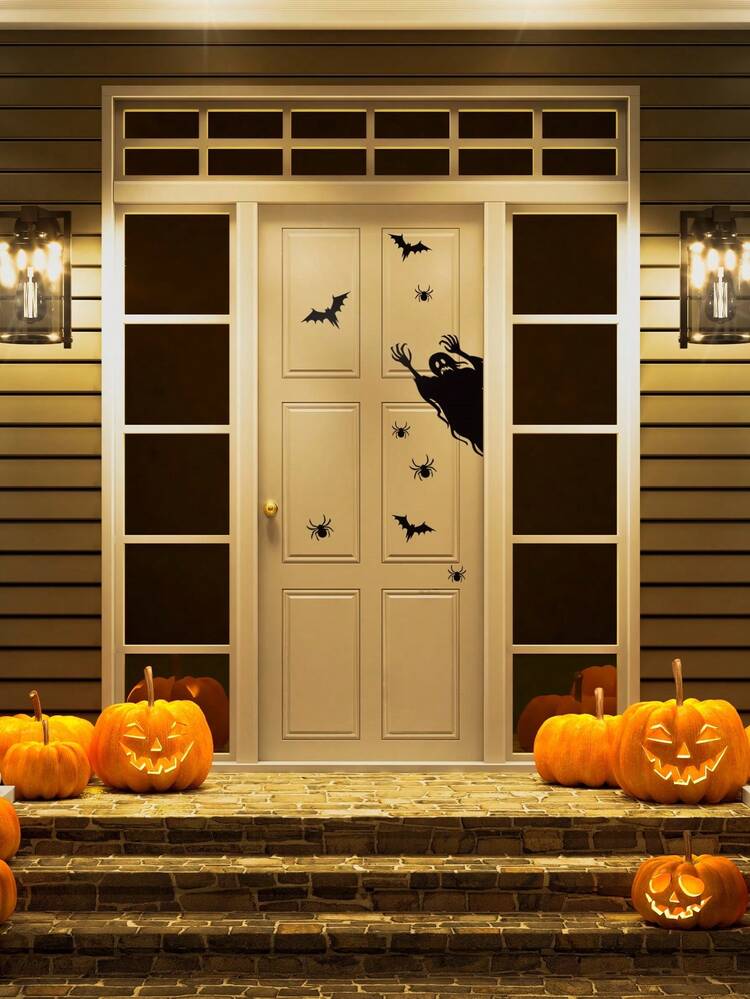 1/2/4Pcs Halloween Window Silhouette Decals, Scary Ghost Demon Bat Spider Window Stickers, Removable Black Horror Vinyl Cling Decals For Halloween Party Home Window Decor - C - View 4