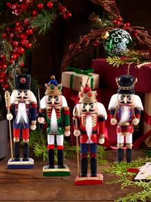 Handmade Durable Solid Wood Classic King Style Nutcracker Figurine Exquisite Craft Tabletop Ornament Home Indoor Desktop Decoration For Christmas Thanksgiving Winter Holiday Party Room Decor Festive Display Decorative Holiday Gift - 1set - View 2