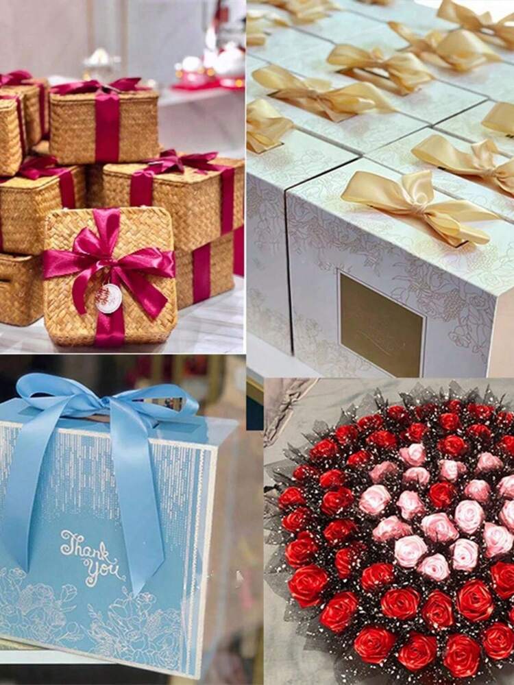 25 Yards/Rolls 1cm Width Satin Ribbon Braided Thin Tape Gift Wrapping Cake Packaging Material Bowknot Ribbon Valentines - Multicolor - View 8
