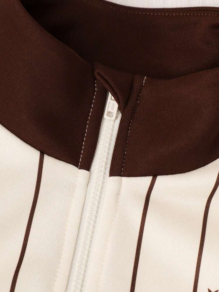 2-delat set med hoodie och shorts för tweenflickor, avslappnat, minimalistiskt, löst, stickat, back to school, vintage, höstkläder, höstoutfitset för flickor, randig tröja - Multifärgad - Visa 4