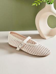 SHUZIA Women's Elegant Round Toe Comfort Soft PU Ballet Flats - Beige - View 8