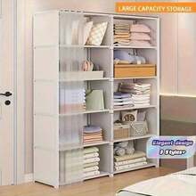 1pc Simple Multi-Layer Assembled Non-Woven Fabric Storage Organizer, Combination Dust-Proof Cabinet, Simple Rental Home Dust-Proof Wardrobe, Minimalist Assembled Storage Cabinet, Hanging Wardrobe, Multi-Layer Storage Rack For Rental Home - View 1