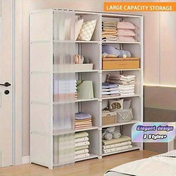 1pc Simple Multi-Layer Assembled Non-Woven Fabric Storage Organizer, Combination Dust-Proof Cabinet, Simple Rental Home Dust-Proof Wardrobe, Minimalist Assembled Storage Cabinet, Hanging Wardrobe, Multi-Layer Storage Rack For Rental Home