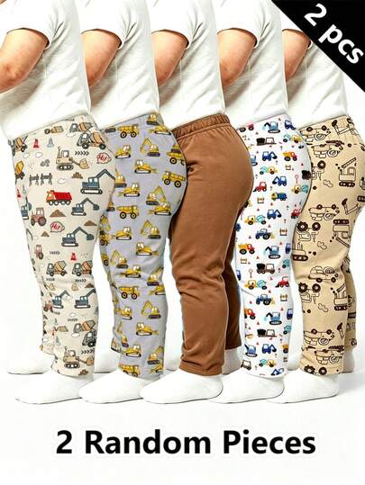 SHEIN 2 Random Pieces,Cute Clothing Comfortable Simple Soft Casual Cartoon Print, Cute Boys Pants Daily Wear, Boys Favorite Pattern Gift