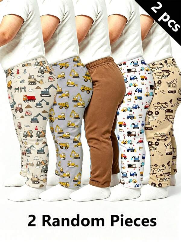 SHEIN 2 Random Pieces,Cute Clothing Comfortable Simple Soft Casual Cartoon Print, Cute Boys Pants Daily Wear, Boys Favorite Pattern Gift