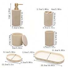 Modern Rustic Acrylic Bathroom Accessory Set, Includes Toothbrush Holder, Soap Dispenser, Tray, Cup, And Cotton Swab Container - Diamond-patterned Suit - View 7