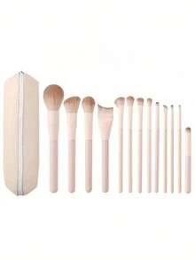 13PCS Soft Bristles Professional Makeup Brush Kit With Blush Contour Foundation Eyeshadow Brow Lip Detail Concealer Powder Brushes And Travel Pouch For Women Daily Makeup Must Have - Multicolor - View 8