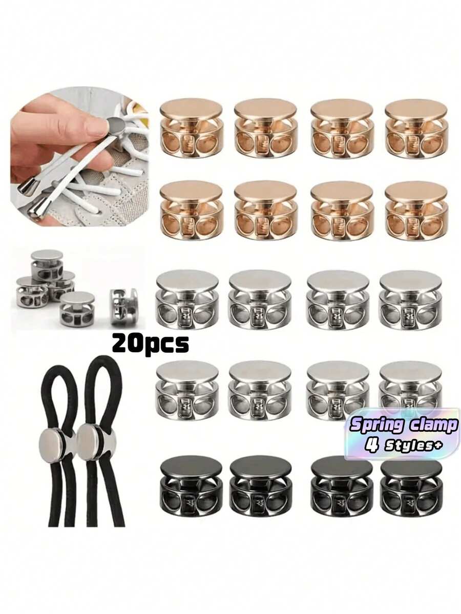20-Piece No-Tie Shoelace Fasteners | Aluminum Alloy Spring Clips – Easy To Install, Cylindrical Dual-Hole Design; Metal Spring Cord Locks Suitable For Athletic And Casual Footwear - Multicolor - View 1