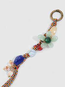 ROMWE Fairycore 1 Pieza Llavero Colgante de Bolso Estilo Dopamina Primavera Verano con Cuentas de Colores, Encanto de Bolso de Cuerda Tejida, Adorno Colgante DIY - Color B - Ver 4