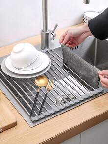 1 Piece Stainless Steel Adjustable Multi Arm Anti Rust Sink Drain Rack Black Gray Space Saving Multifunctional Kitchen Bathroom Utensil Storage Rack Christmas New Year Household Kitchen Organizer - Multicolor - View 5