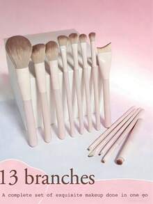 13PCS Soft Bristles Professional Makeup Brush Kit With Blush Contour Foundation Eyeshadow Brow Lip Detail Concealer Powder Brushes And Travel Pouch For Women Daily Makeup Must Have - Multicolor - View 2