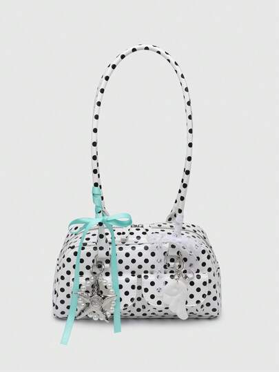 Kawaii Bolso de hombro y axila para mujer con decoración de lazo vintage y corazón, múltiples bolsillos, bolso de mano tipo Boston, escolar