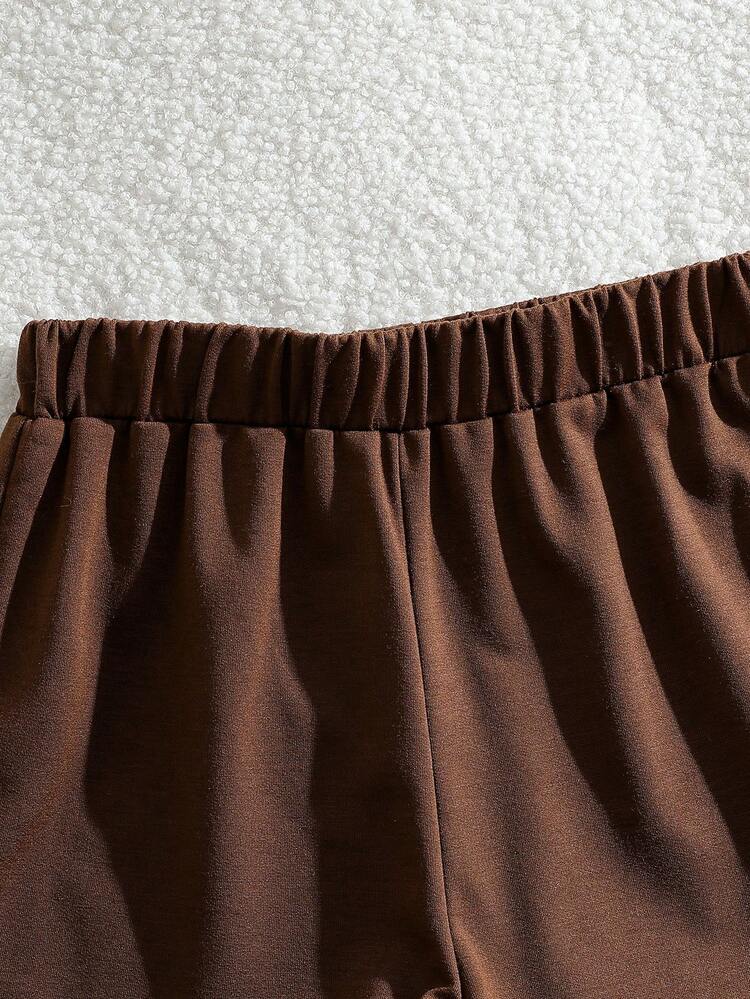 SHEIN Setelan 2 Potong Kaos untuk Anak Perempuan Remaja, Kasual, Minimalis, Longgar, Rajut, Kembali ke Sekolah, Vintage, Ramping, Pakaian Musim Gugur, Musim Gugur, Setelan Pakaian Anak Perempuan Berkerut Garis-garis - MultiWarna - View 5