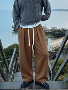 STEELVANCE Men's Solid Color Drawstring Waist Casual Versatile Everyday Travel Long Pants - Khaki - View 6