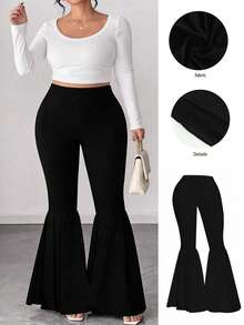 DreamSkyne Plus Size Women Solid Color Simple Daily Fashion Flared Pants Fall Cloth For Women - Black - View 1
