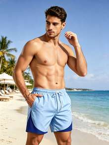 Azuldrift Men's Drawstring Waist Pocket Casual Vacation Beach Shorts Holiday / Vacation / Beach / Hawaii / Tropical / Swim /  Bathing - Blue - View 5