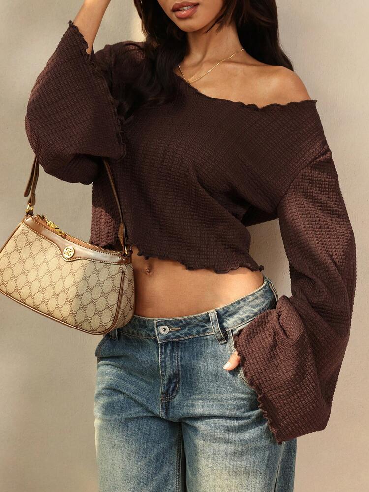 HautHeat Women's Solid Color Long Sleeve Casual Loungewear Top - Coffee Brown - View 7