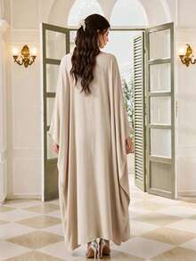 Yasmyna Beige Batwing Sleeve Abaya, Loose Draped Muslim Dress Formal Christening Guest Winter Modest Casual - Beige - View 2