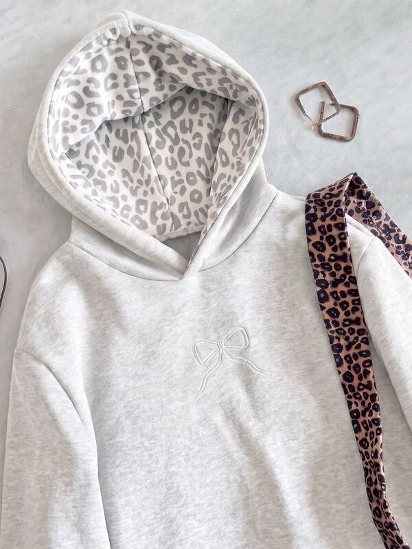 SHEIN Sparklyn Teen Girls Leopard Print Sweatshirt, Casual, Long Sleeve, Fall, Vintage, Comfortable, Minimalist, Retro, Knit, Oversized, Back To School Sweatshirt, Loose