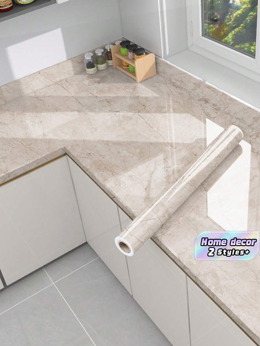 1pc Marble Pattern Waterproof & Oil-Proof Self-Adhesive Kitchen Sticker, Stickers, Wall Decal, Vinyl …Decal For Home Decorations, Spring Decoration Items Refresh Your Home, Rama Decoration Stickers Gifts Birthday Graduatio - A - View 1