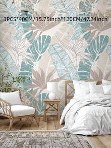 3 PCS Waterproof Anti Mold Oil Proof Easy Clean Scratch Fade Stain Resistant Thickened Self Adhesive Tropical Banana Leaf Botanical Wallpaper Sticker For Living Room Bedroom Kitchen Home Decor Removable Peel Stick Durable - multicolor - View 12