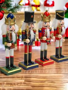 Handmade Durable Solid Wood Classic King Style Nutcracker Figurine Exquisite Craft Tabletop Ornament Home Indoor Desktop Decoration For Christmas Thanksgiving Winter Holiday Party Room Decor Festive Display Decorative Holiday Gift - 1set - View 7