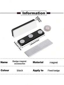 3/12/20 Magnetic Buckle Name Tag With Clip Name Tag Tape 3 Neodymium Magnet Sticky Magnet Uniform Coat ID Tag (Black) - A - View 6