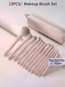 13PCS Soft Bristles Professional Makeup Brush Kit With Blush Contour Foundation Eyeshadow Brow Lip Detail Concealer Powder Brushes And Travel Pouch For Women Daily Makeup Must Have - Multicolor - View 1