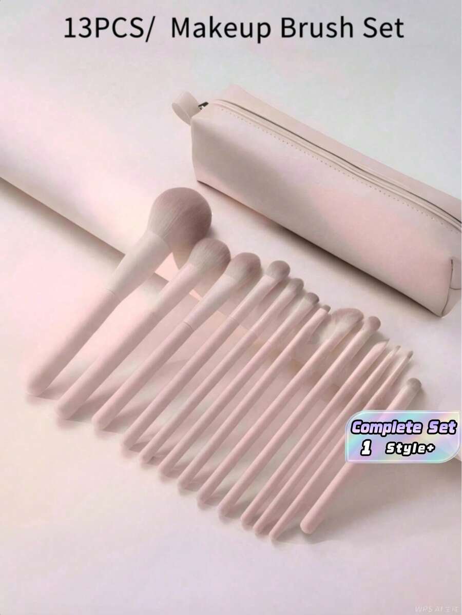 13PCS Soft Bristles Professional Makeup Brush Kit With Blush Contour Foundation Eyeshadow Brow Lip Detail Concealer Powder Brushes And Travel Pouch For Women Daily Makeup Must Have - Multicolor - View 1